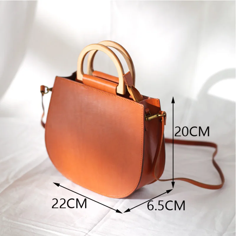 Винтажная сумка AETOO с деревянной ручкой женская кожаная через плечо литературный