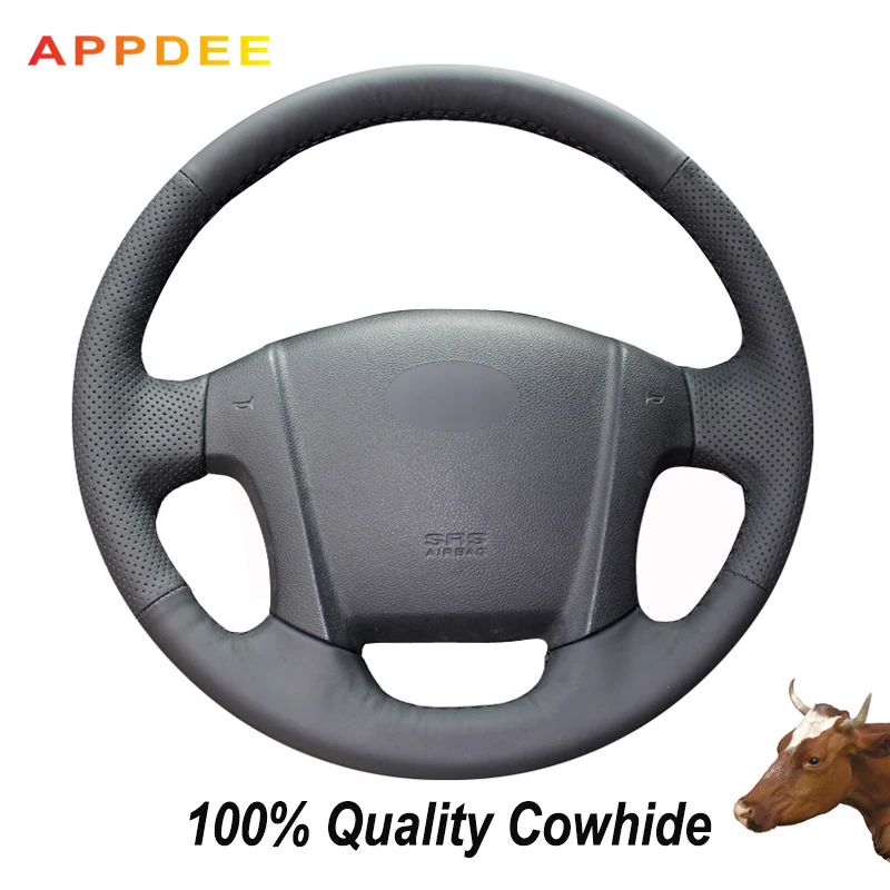 Сшитая вручную черная оплетка рулевого колеса из натуральной кожи для Kia Sportage 2 2005