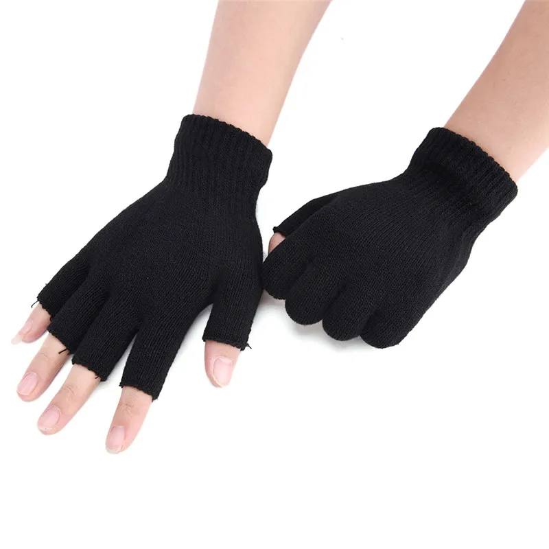 Fashion Men Black Knitted Stretch Elastic Warm Half Finger Fingerless Gloves Winter | Спорт и развлечения