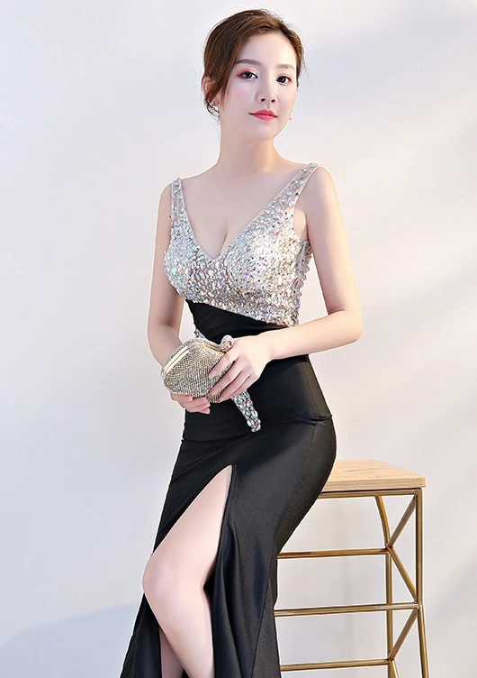 Женское вечернее платье без рукавов с V-образным вырезом и открытой спиной