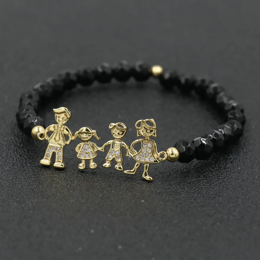 Sweet Micro CZ Dad Mum Boy Girl Family Bracelet For Women Natural Stone Bracelets Couples Chakra Jewelry Gift Pulseira Mujer | Украшения и
