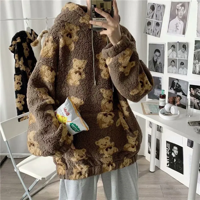 

Fall Man Korea All-match Hoodies Teddy Coat Men Oversized Couple Clothes Harajuku Loose Sweatshirt Long Sleeve Pocket Hoodie Y2k