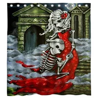 Halloween Gothic Romance Art Print Shower Curtain Skeleton Couple Catrina Wedding Day Of The Dead Winter Skull Lovers Embrace