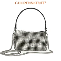 crystal rhinestone evening crossbody bags for women luxury brand bling purse mini top handle handbag chain mesh clutch for party