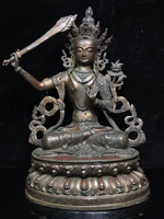 13 tibet buddhism old bronze cinnabar lacquer manjushri bodhisattva statue sitting buddha enshrine the buddha