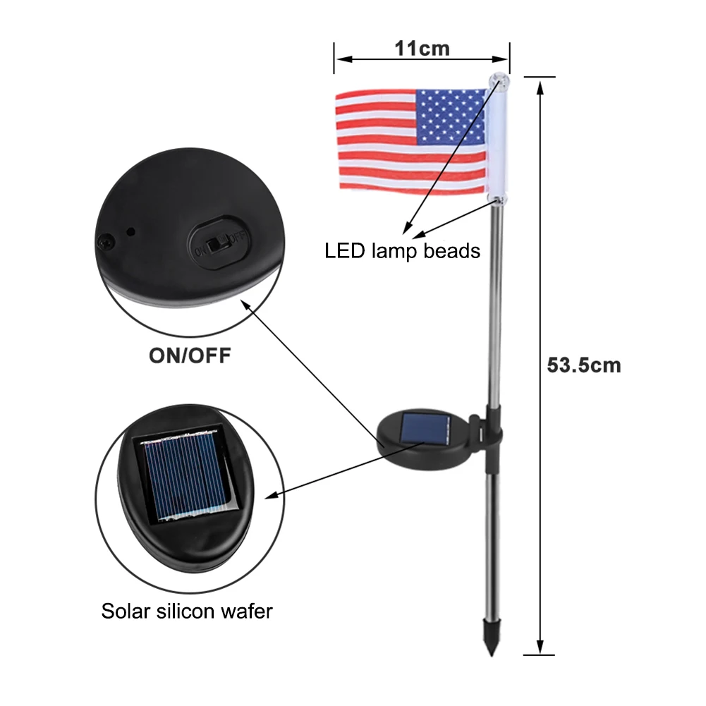 

2pcs LED Solar Light National Flag Light Waterproof Outdoor Garden Lawn Stakes Lamps Yard Art for Home Courtyard Festival