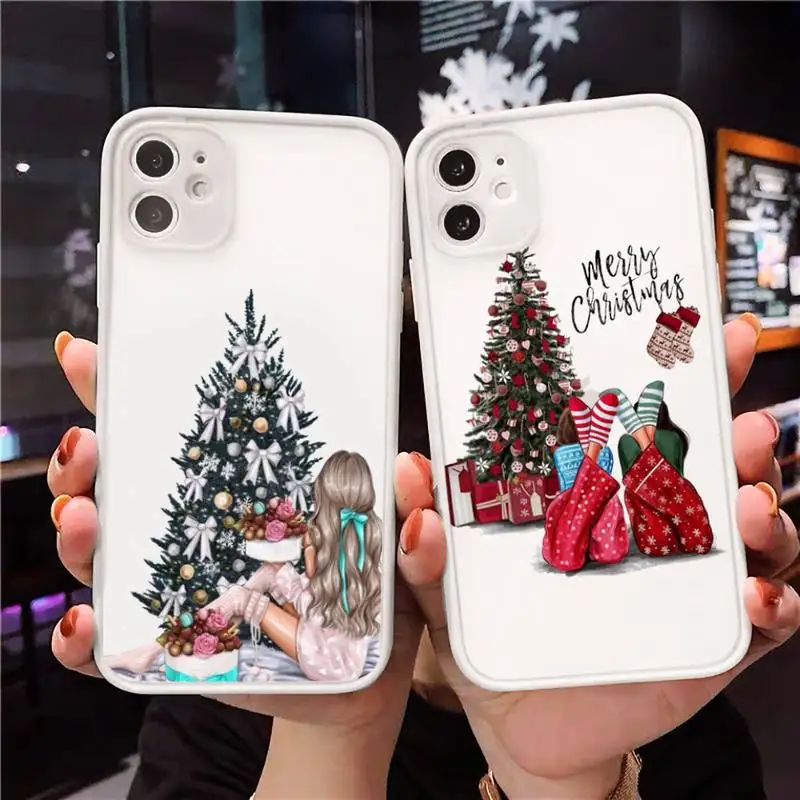 

Merry Christmas Brown Hair Girl Phone Case Clear matte transparent For white iPhone 7 8 x xs xr 11 12 pro plus max mini Funda