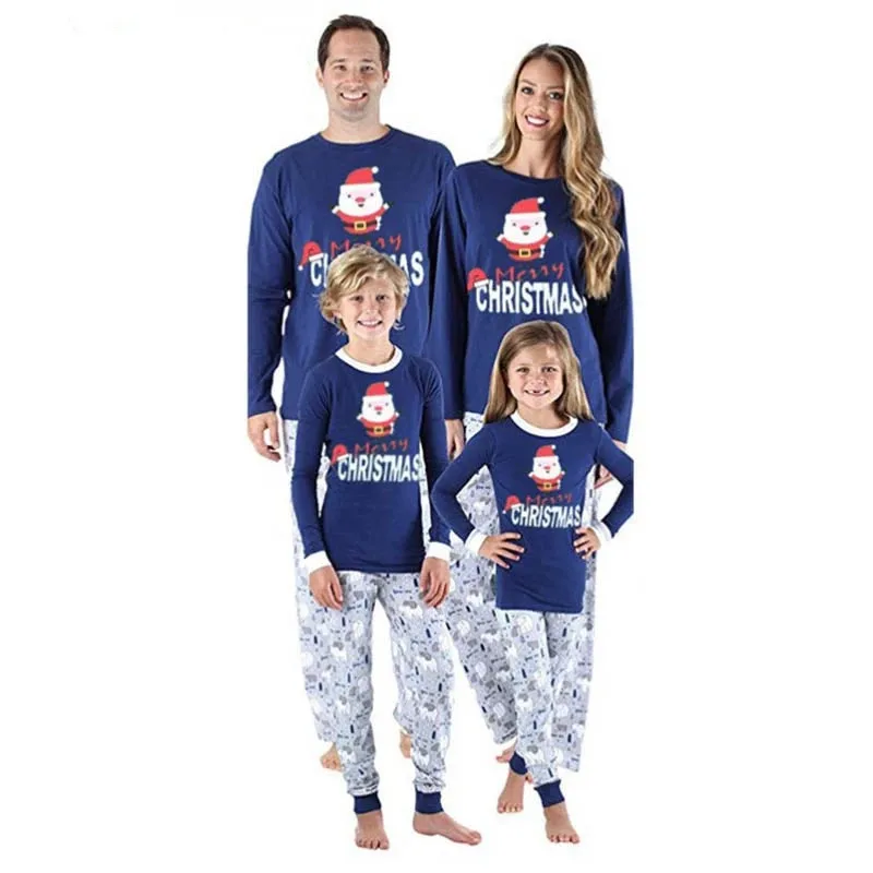 

Christmas Family Matching Pajamas Mom Dad Daughter Son Santa Claus Blue Sleepwear Set Girls Boys Cotton Homewear Family Look