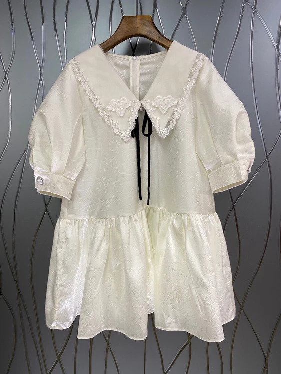 

Женское платье с короткими рукавами, водорастворимое кружевное платье с воротником-хомутом, 2021