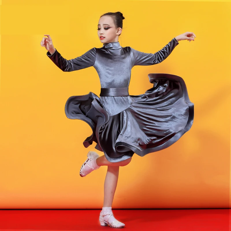 Платье женское для латиноамериканских танцев бархатное платье с длинным рукавом