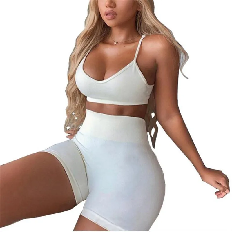 Women Summer Sleeveless Yoga Sets 2 Pcs Seamless Sport Suits Gym Clothes Fitness Tank Top High Waist Shorts Sportswear Female |