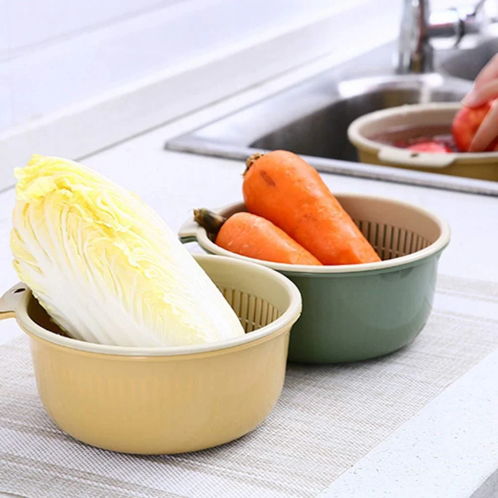 2Pc Kitchen Drain Basket Bowl Rice Washing Colander Baskets Strainer Noodles Vegetables Fruit Double Storage Baske | Дом и сад