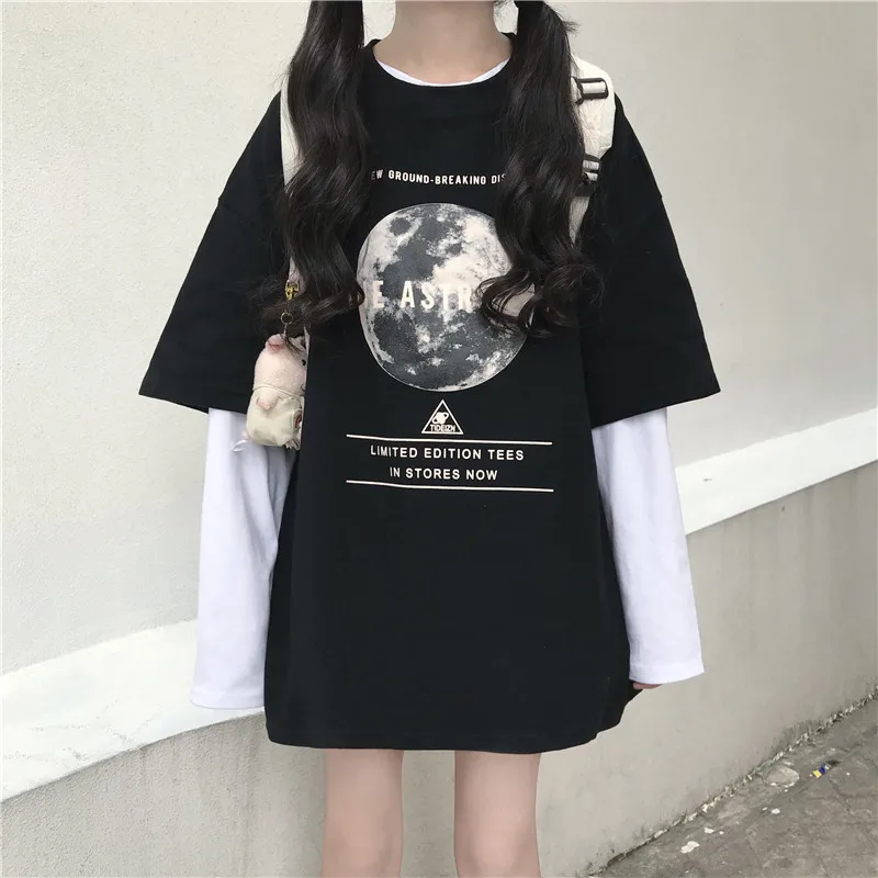 

T-shirts Womens Summer Oversize Couple Bf Earth Letter Printed Solid Black White Gray Streetwear Retro Chic Loose Stackable New