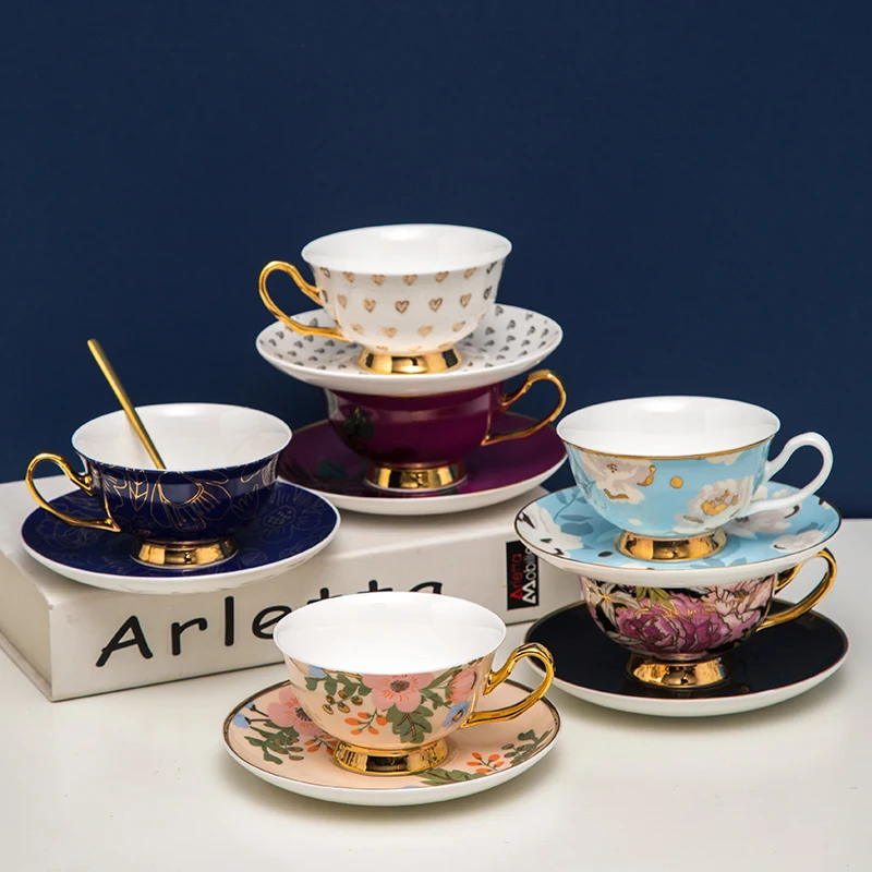 6 colors design royal style fine bone china coffee cup and saucer &amp party use ceramic sets with gift box | Дом и сад