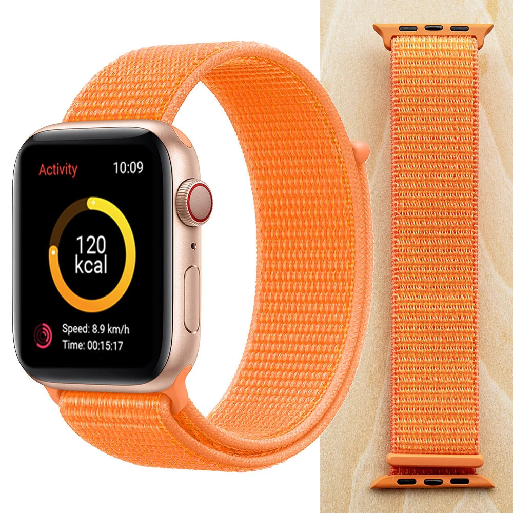 Высококачественный нейлоновый спортивный ремешок для Apple Watch, ремешок 44 мм, серия 5, 4, 3, 2, 1, дышащий тканый ремешок 42 мм, iwatch 40 мм, 38 мм - Цвет ремешка: Papaya