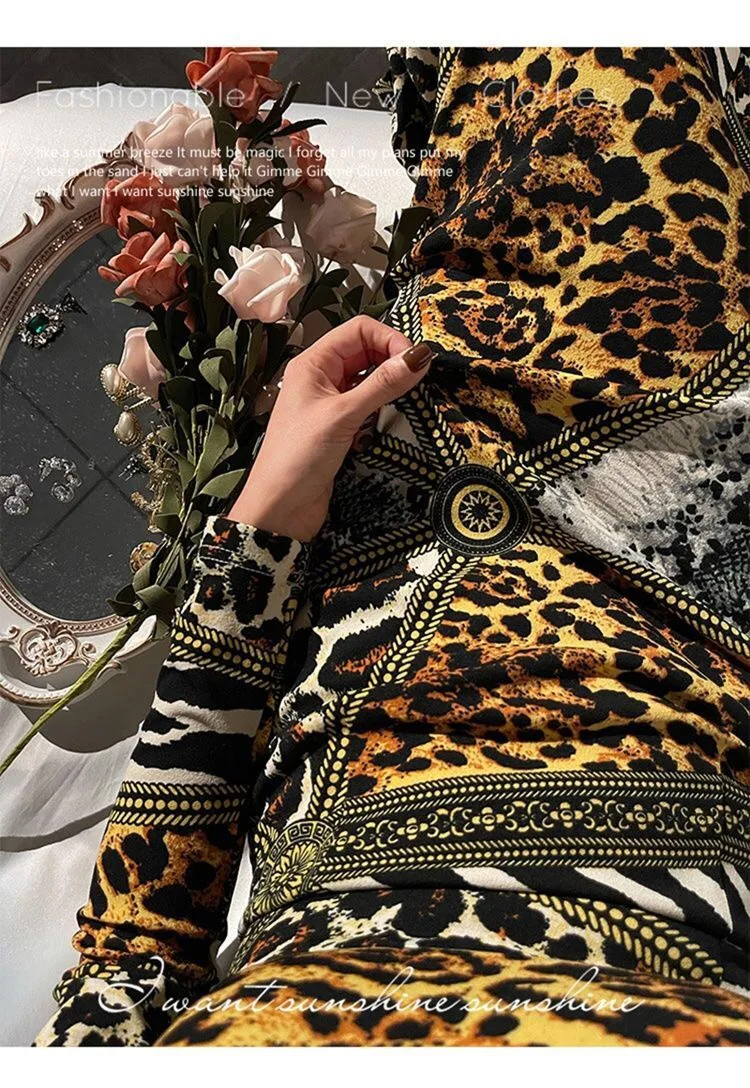 Дизайнерское винтажное платье миди с леопардовым принтом облегающее Клубное