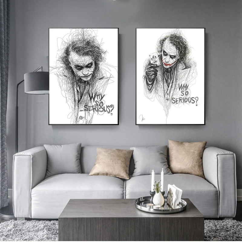 

Movie Star Joker Comic Sketch Why So Serious Heath Ledger Canvas Painting Poster Prints Wall Art Picture Living Room Home Decor