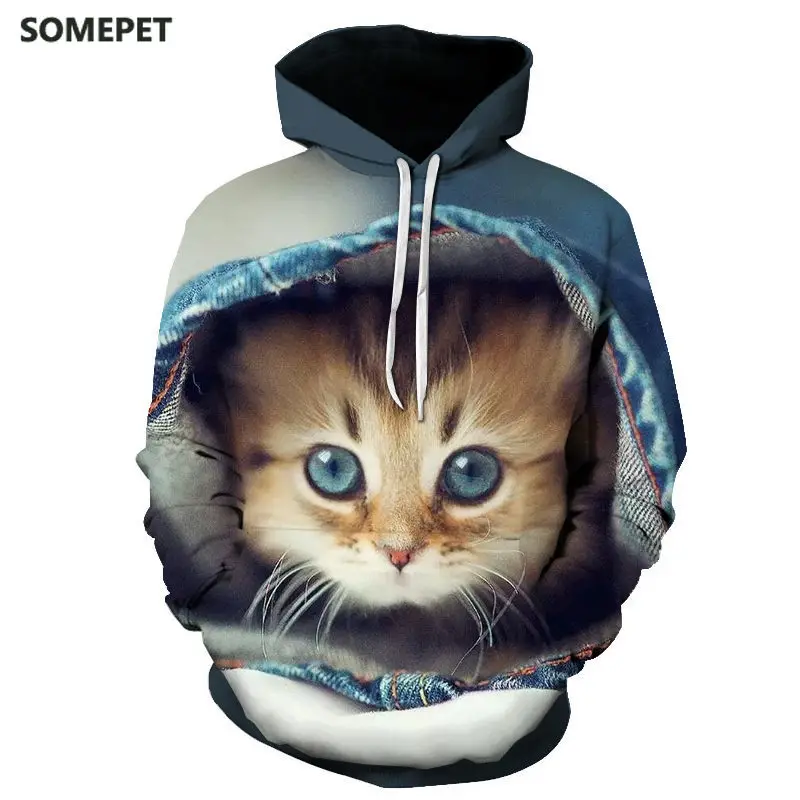 

New spring and autumn clothing plus size cartoon kawaii hoodie 3D printed cat oversized men's and women's sweatshirt pullover lo