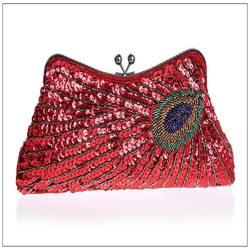 Женские клатчи на цепочке вечерние сумочки с павлиньим узором Блестками Бисером