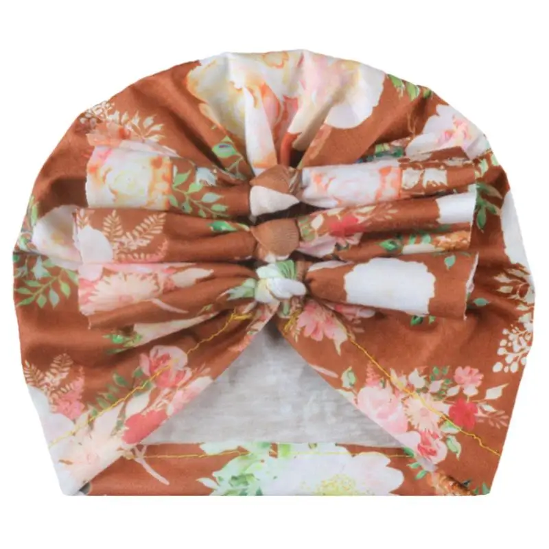 Children's hat Soft Knitted Cloth Pleated Bow Print Hat Baby Pullover |