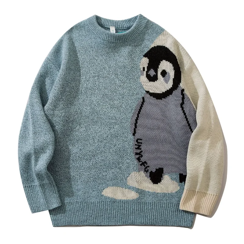 

Men Sweater Streetwear Autumn Winter Sweaters Penguin Pattern Knitted Jumper Fashion Harajuku Cotton Casual Pullover Male Tops