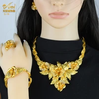 african woman jewelry set dubai gold color necklace earrings bracelet ring sets for bride luxury wedding trendy indian jewellery