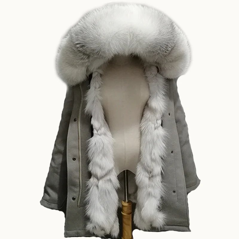 

Cashmere Parker Set 100% Cross Fox Fur Liner Oversized Fur Collar Personal Customization big fur collar