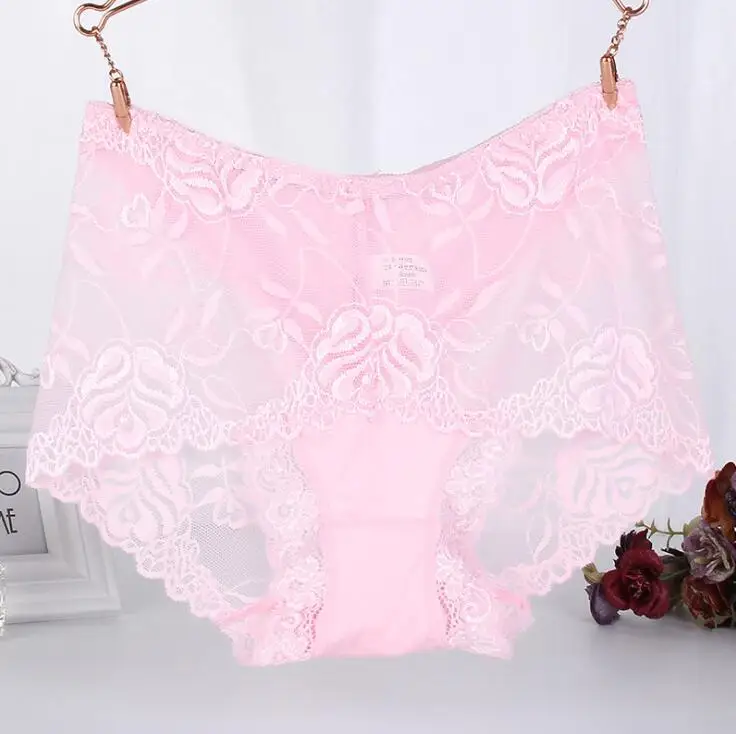 Pink Женское нижнее белье, трусики, сексуальное нижнее белье модного размера плюс трусы со средней посадкой, женские модные кружевные шорты, трусики Танга - Цвет: Pink