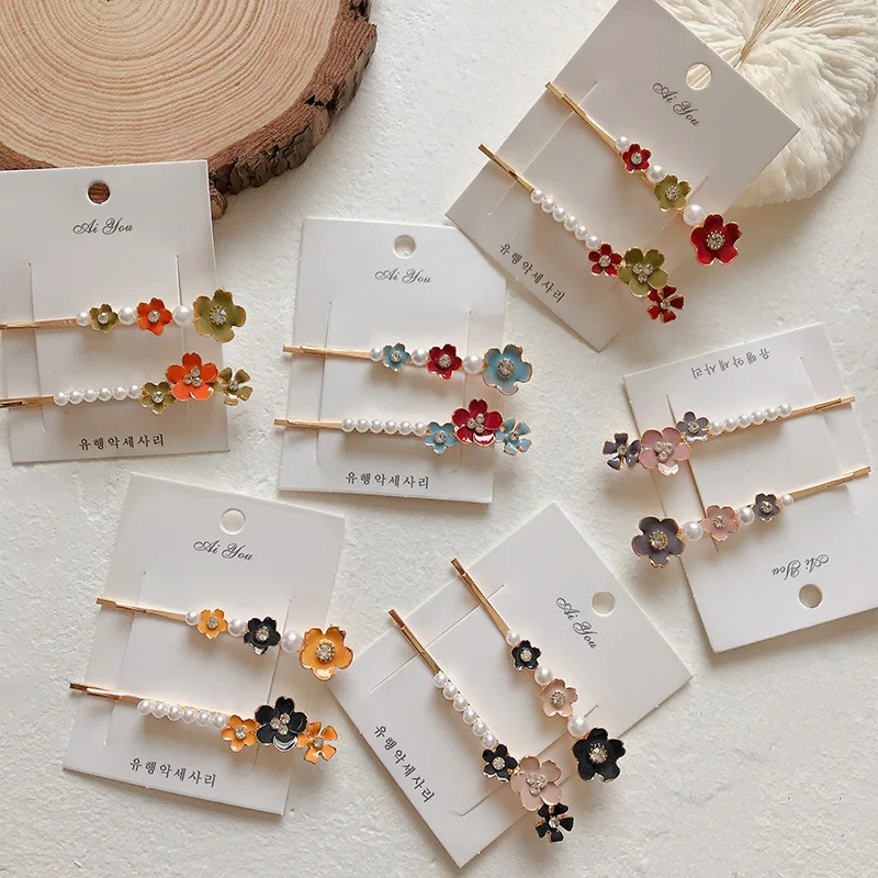 

2pcs/set Pearl Flower Hair Clip French Bellflower Women Girls Metal Hair Barrette Headwear Hair Accessories