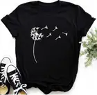 Футболка женская хлопковая с принтом одуванчика Wildflower, повседневная смешная футболка, топ для молодых девушек, размера плюс, 2021 S-4XL