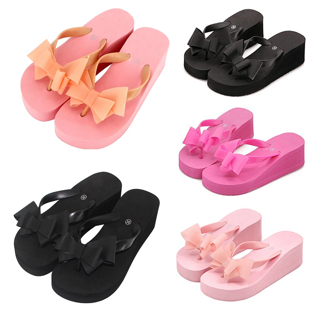 

Fashion Women Fabala High Flat Heel Slippers Sandals Bowknot Flip Flops Bohemian Platform Wedge Ladies Holiday