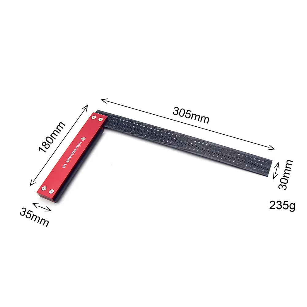 

12 inch Square Ruler Aluminum Alloy Marking 90 Degree Right Angle Ruler L Type Portable Precision Square Hole Positioning
