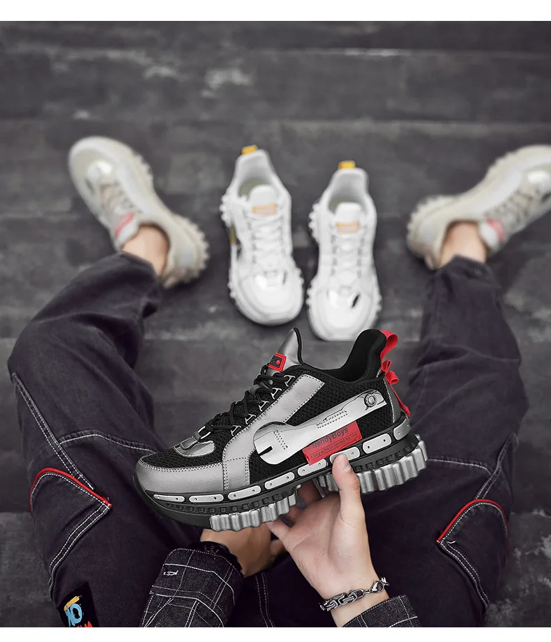 39-45Fashion Casual Shoes Men Lighted Breathable Mesh Sneakers Men Outdoor hip hop Lace Up Non-slip Sapatos de corrida