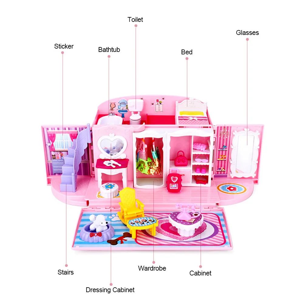 

Children's Dream Handbag Bag Make Up Girl Toy Princess Play House Set Gift Box Castle Doll House Educational Toy