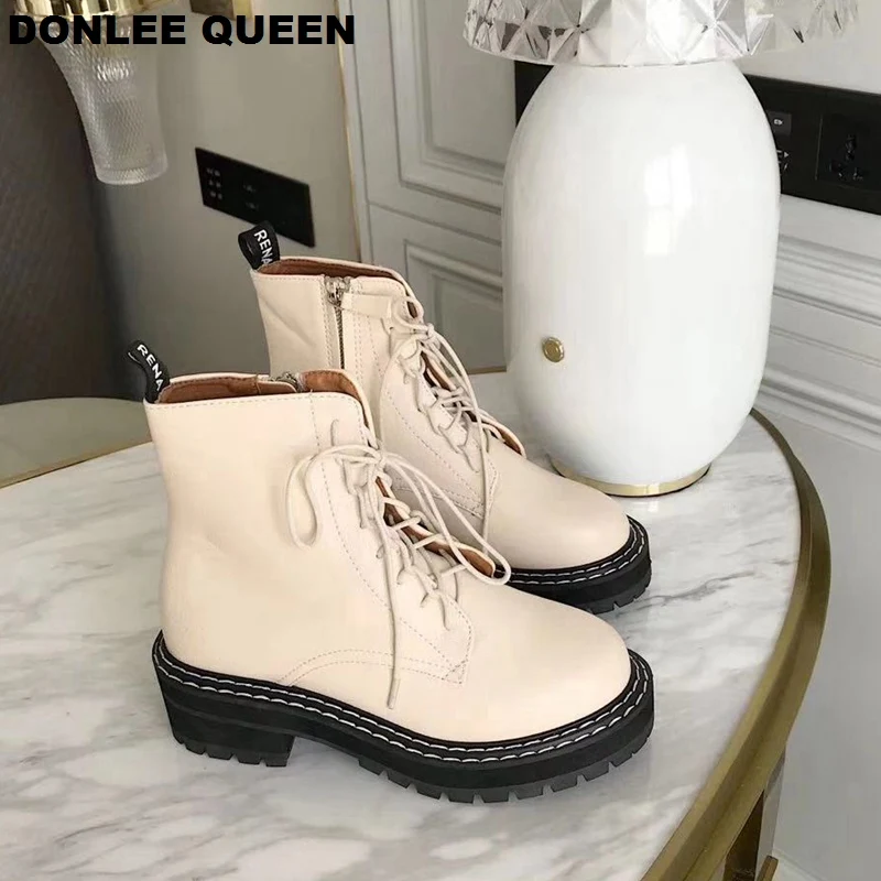 2019 Boots Women Shoes For Winter Ankle Lace Up Casual Shoe Platform Cowboy Botas Retro Martin zapatos de mujer | Обувь