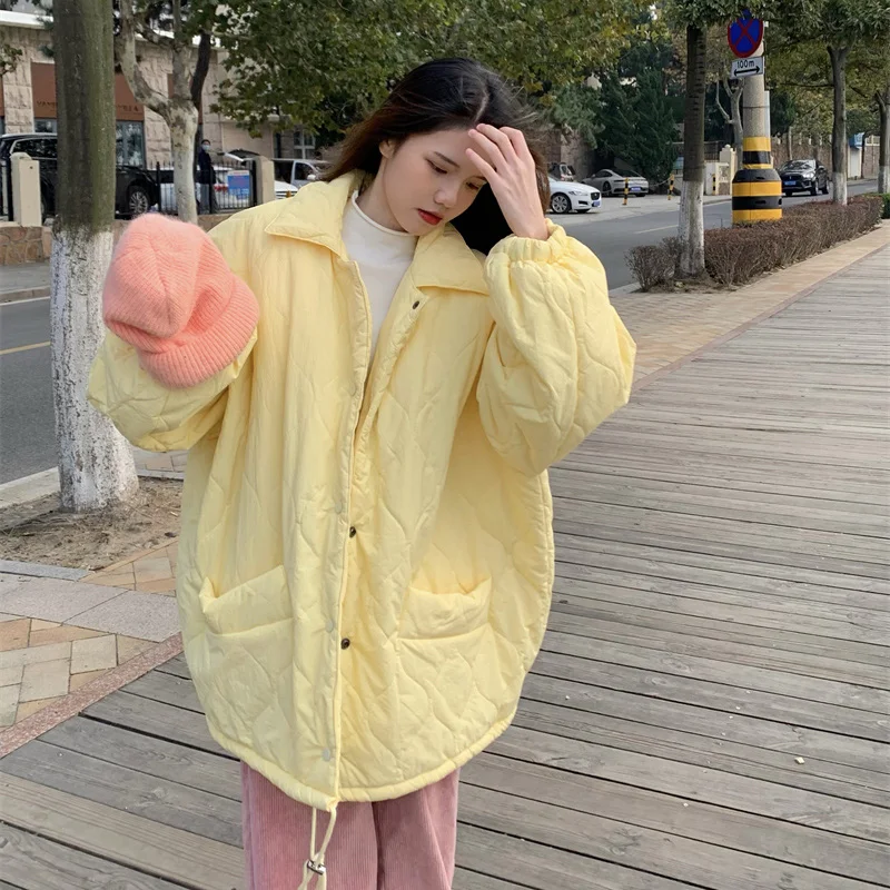2021 Winter Cotton Padded Jacket Women Korean Retro Solid Color Fleece Fur Parka New Thick Warm Oversized Coat Female Outerwear