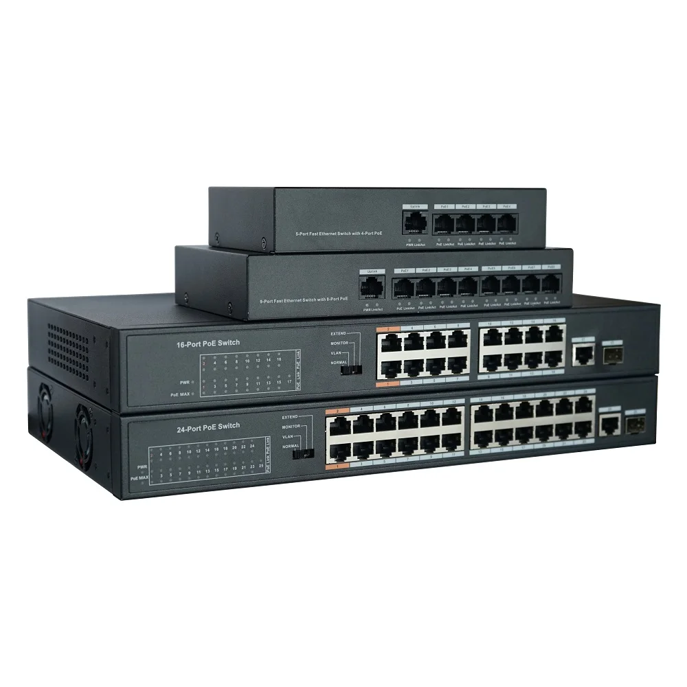 DH с логотипом 4CH 8CH 16CH 24CH не управляемый коммутатор PoE LAN IEEE802.3af IEEE802.3at сетевой POE