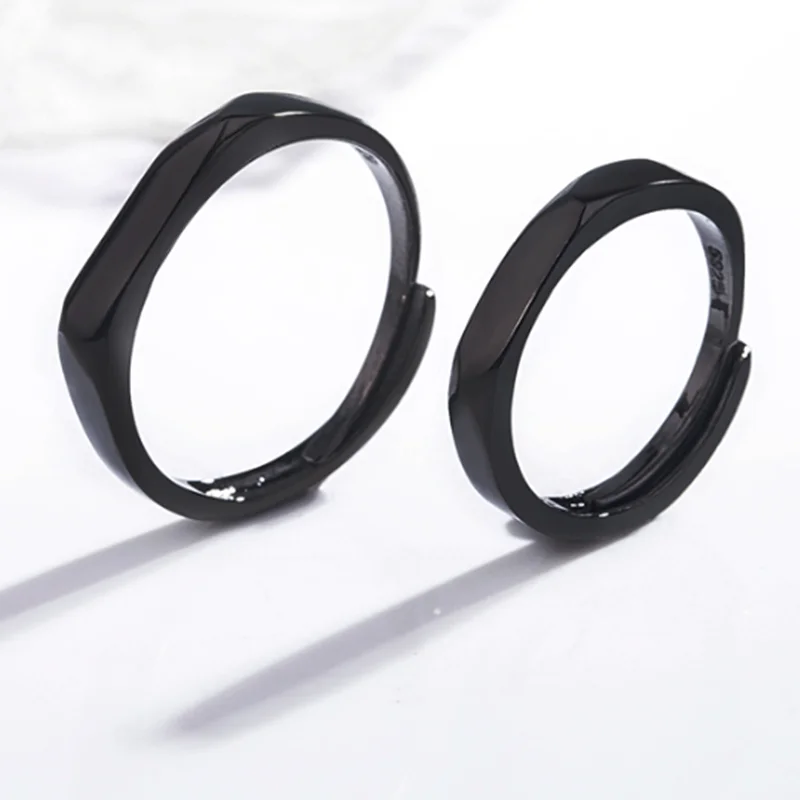 

New Simple Geometric Multi-Section Adjustable Rhombus Wedding Black Ring 2021 Couples Matching Jewelry Party Gift
