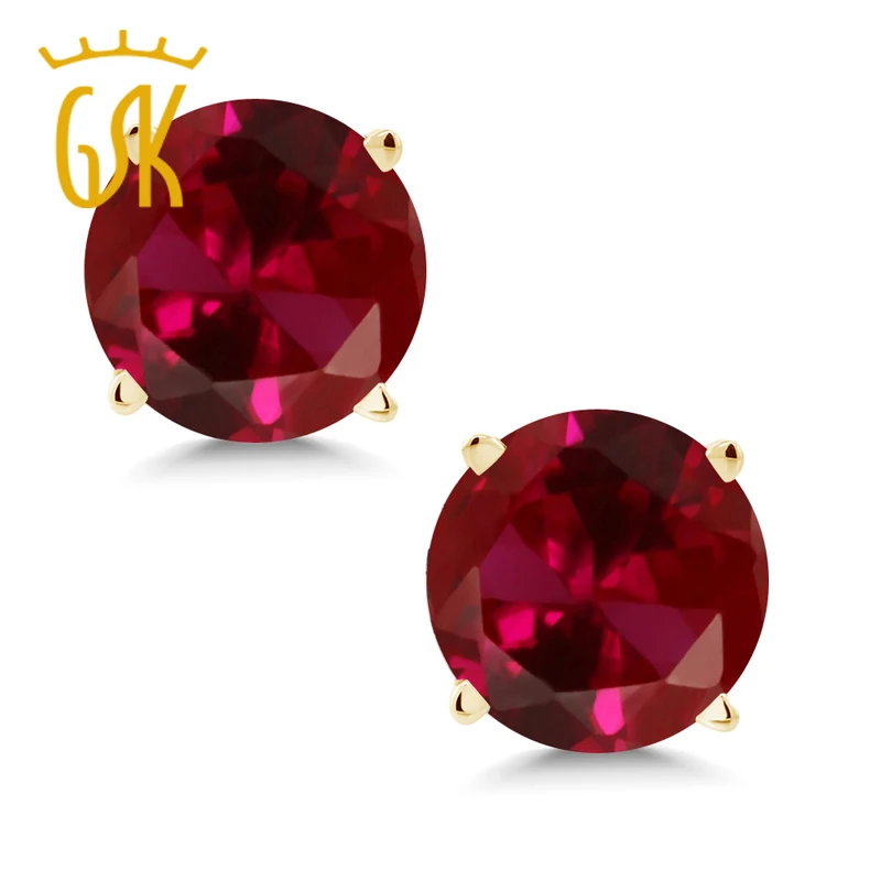 GemStoneKing 2,00 карат круглые 6 мм красный рубин 14 к желтое золото серьги-гвоздики для женщин хорошее ювелирное изделие