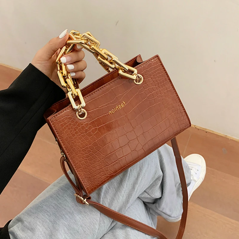 

Gold Chain Stone Pattern Leather Crossbody Bags For Women Designer Small Handbags Chain Shoulder Messenger Bag Mini Purses