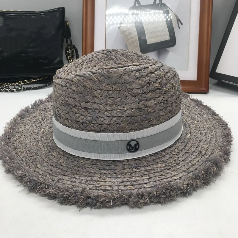 Весна и лето новая большая серая соломенная шляпа со вспышкой Женская модная