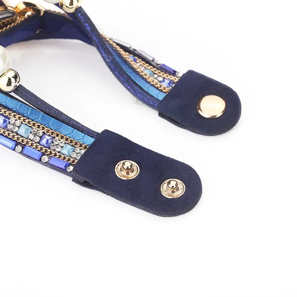 Изысканные женские модные часы с кожаным синим ремешком стразы аналоговые