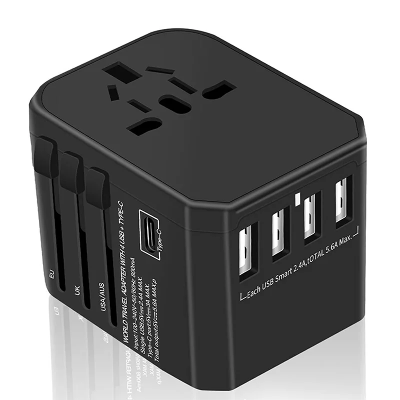 Международный дорожный адаптер Yarrashop Универсальный питания с 4 USB + 1 Type C зарядными
