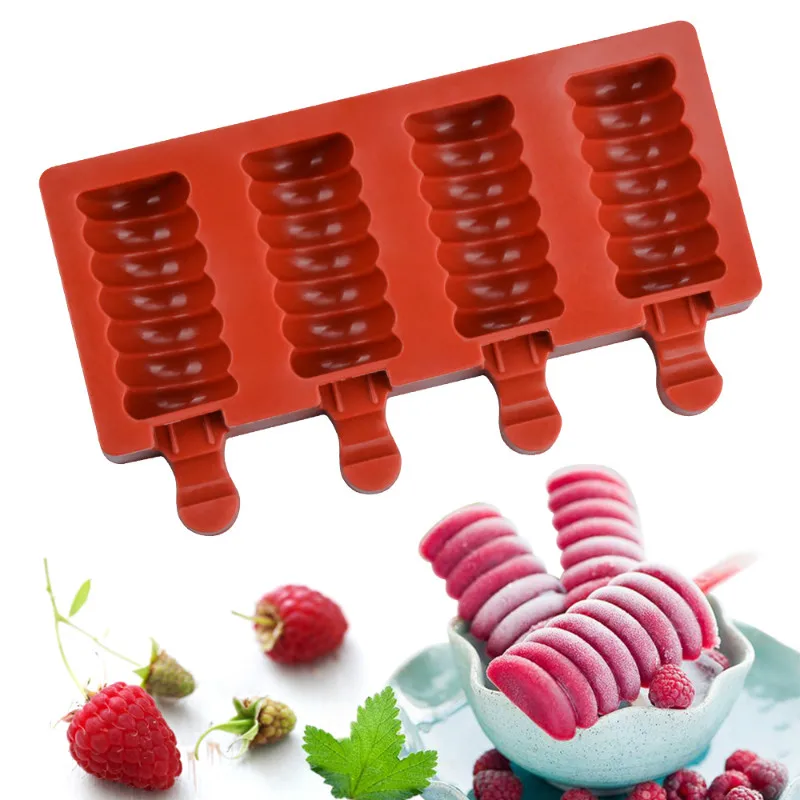 

DIY Homemade Popsicle Form 4 Hole Silicone Ice Cream Mold Fruit Juice Pop Cube Tray Ice Lolly Maker Mould Kitchen Accessory Tool