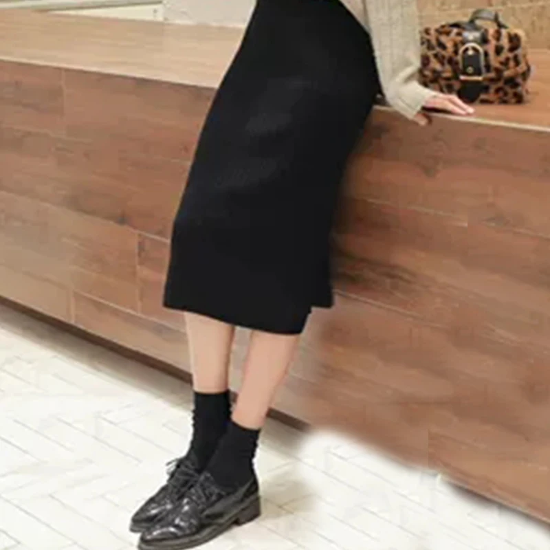 

Осенне-зимняя женская юбка JIAYAN вязаная юбка-карандаш теплая плотная Женская однотонная элегантная юбка с высокой талией Женская одежда