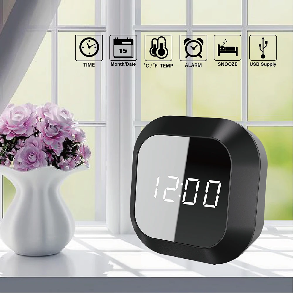 Цифровой USB светодиодный зеркальный Настольный будильник электронные детские