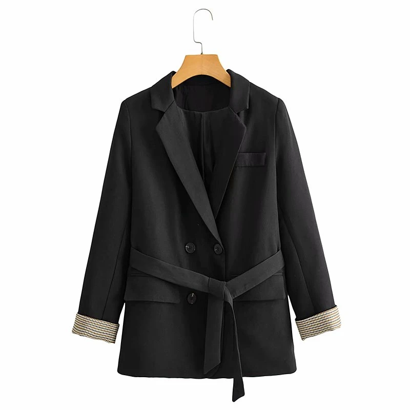 

2021 костюмы, блейзеры, Женские однотонные пальто, Офисная Женская одежда, новинка, осенне-Весенняя облегающая Черная куртка, двубортная верх...