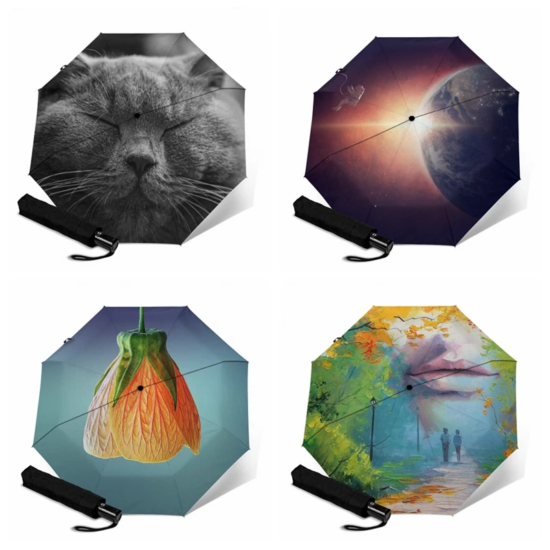 

Дорожный зонт с автоматическим открыванием и закрытием, для девушек и мужчин, складной зонт от солнца, три складных ветрозащитных эпонжа с п...