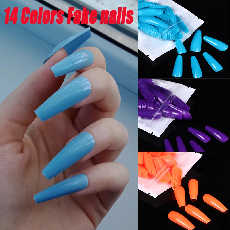 Накладные ногти 100 шт. однотонные накладные с полным покрытием длинный гроб