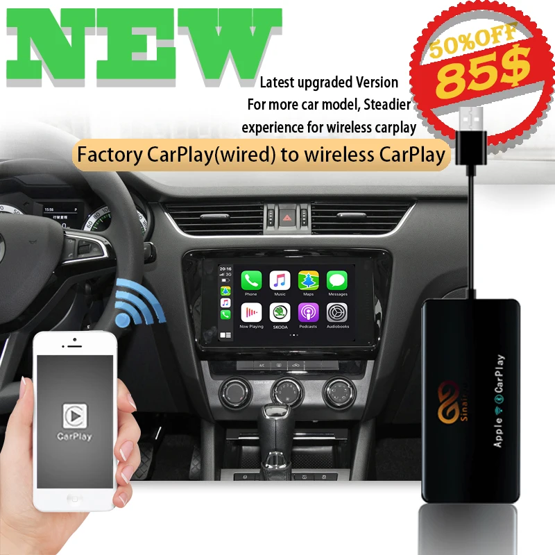 Sinairyu Apple беспроводной ключ Carplay для Skoda Fabia/Octavia/быстрая навигация iOS 2016-20 мини USB